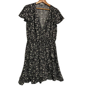 J. Crew Mercantile black white floral faux wrap dress S